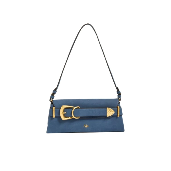 Aje Maxine Nubuck Clutch in Midnight Blue | Clutch Bags | Coveti