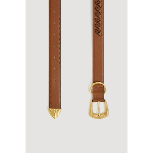 Aje Maxine Woven Belt in Amber Brown | Belts | Coveti