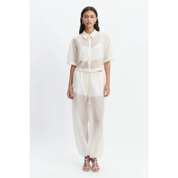 Aje Naia Cropped Shirt in Eggshell | Shirts | Coveti