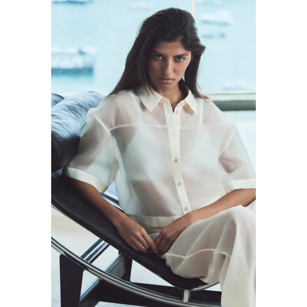 Aje Naia Cropped Shirt in Eggshell | Shirts | Coveti