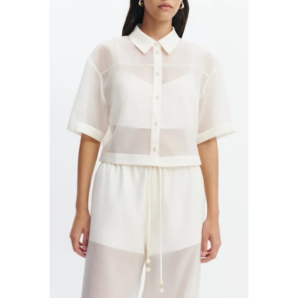 Aje Naia Cropped Shirt in Eggshell | Shirts | Coveti