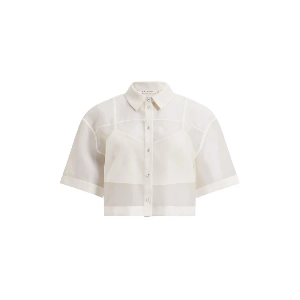 Aje Naia Cropped Shirt in Eggshell | Shirts | Coveti