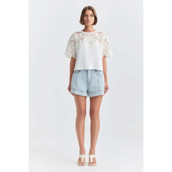 Aje Petalie Cropped Tee in Ivory | T-shirts | Coveti