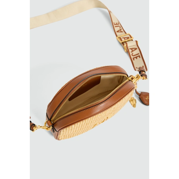 Aje Polish Raffia Crossbody in Natural/ Spiced Chai | Shoulder & Crossbody Bags | Coveti