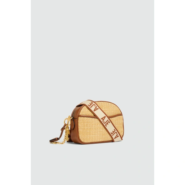 Aje Polish Raffia Crossbody in Natural/ Spiced Chai | Shoulder & Crossbody Bags | Coveti