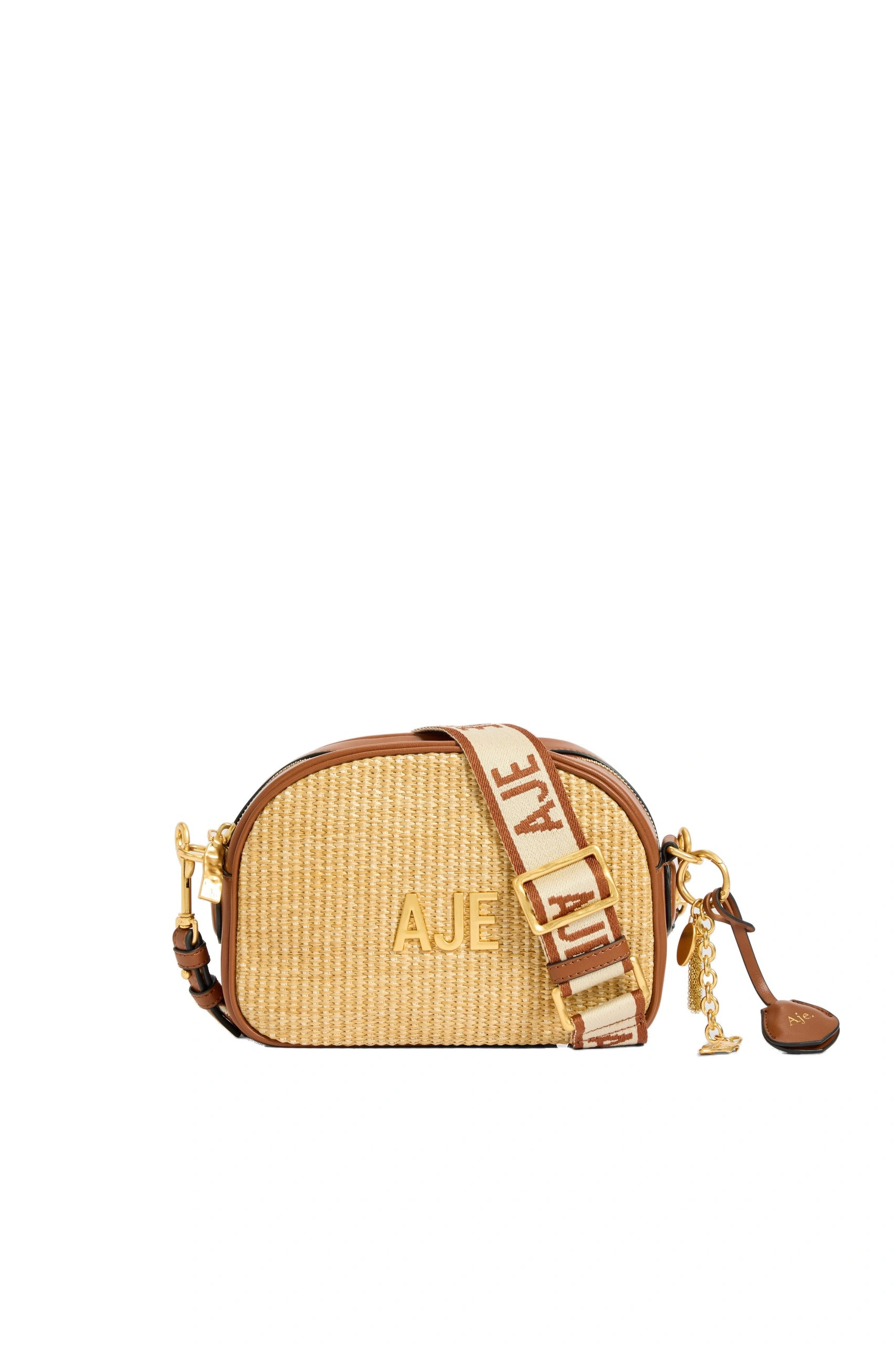 Aje Polish Raffia Crossbody Natural/ Spiced Chai Aje Polish Raffia Crossbody in Natural/ Spiced Chai | Shoulder & Crossbody Bags | Coveti