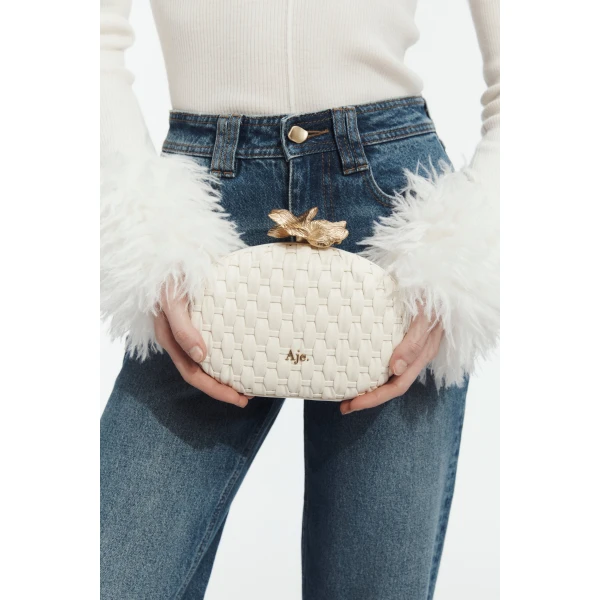 Aje Retrofete Woven Clutch in Ivory | Clutch Bags | Coveti