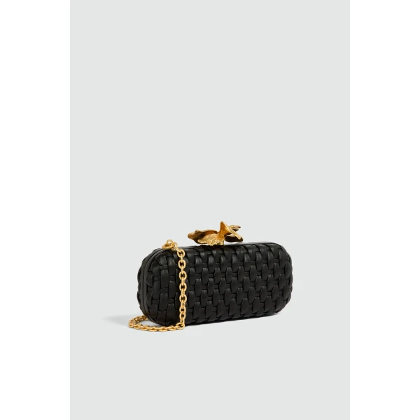 Aje Retrofete Woven Long Clutch in Black | Clutch Bags | Coveti