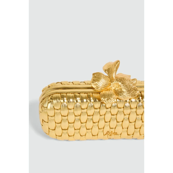 Aje Retrofete Woven Long Clutch in Gold | Clutch Bags | Coveti