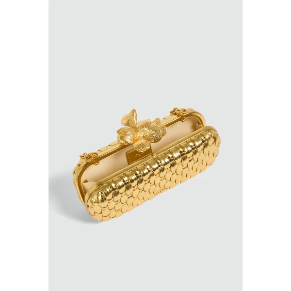 Aje Retrofete Woven Long Clutch in Gold | Clutch Bags | Coveti