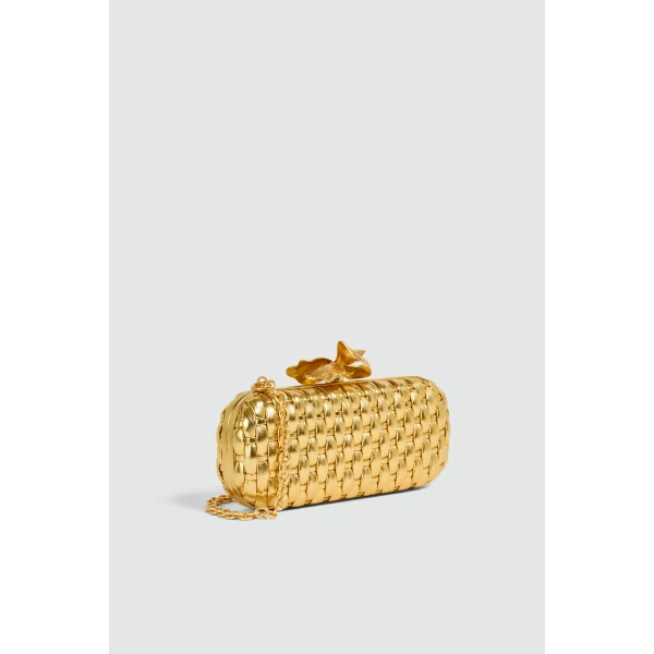 Aje Retrofete Woven Long Clutch in Gold | Clutch Bags | Coveti