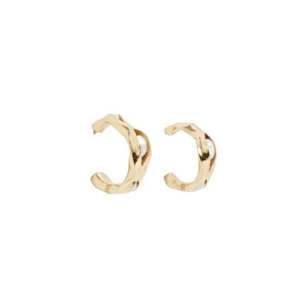Aje Romara Small Pearl Hoops in Gold/Pearl | Earrings | Coveti