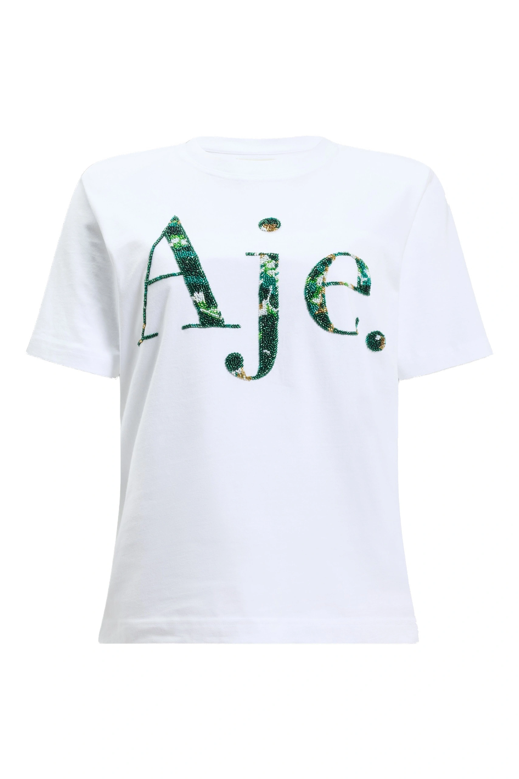 Aje Solana Embellished Logo Tee White/Emerald Aje Solana Embellished Logo Tee in White/Emerald | T-shirts | Coveti
