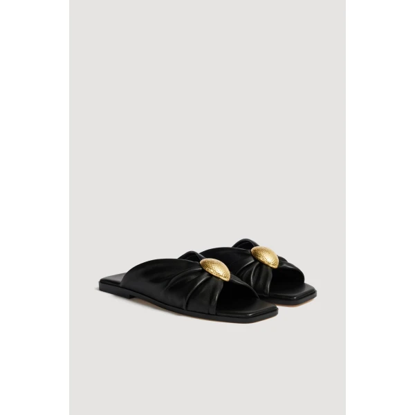 Aje Solana Gathered Slide in Black | Flip Flops & Slides | Coveti