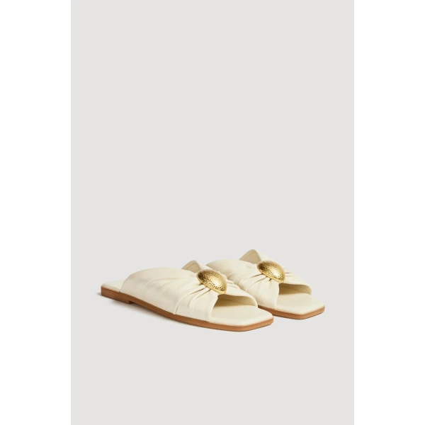 Aje Solana Gathered Slide in Ivory | Flip Flops & Slides | Coveti