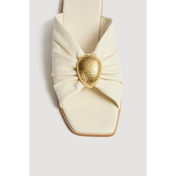 Aje Solana Gathered Slide in Ivory | Flip Flops & Slides | Coveti