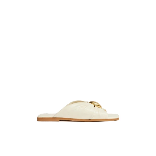 Aje Solana Gathered Slide in Ivory | Flip Flops & Slides | Coveti