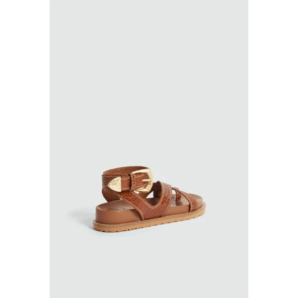 Aje Spencer Buckle Sandal in Amber Croc | Sandals | Coveti