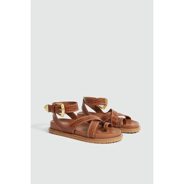 Aje Spencer Buckle Sandal in Amber Croc | Sandals | Coveti