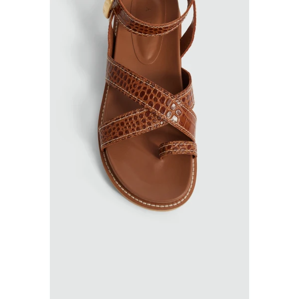 Aje Spencer Buckle Sandal in Amber Croc | Sandals | Coveti