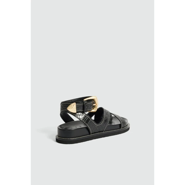 Aje Spencer Buckle Sandal in Black Croc | Sandals | Coveti