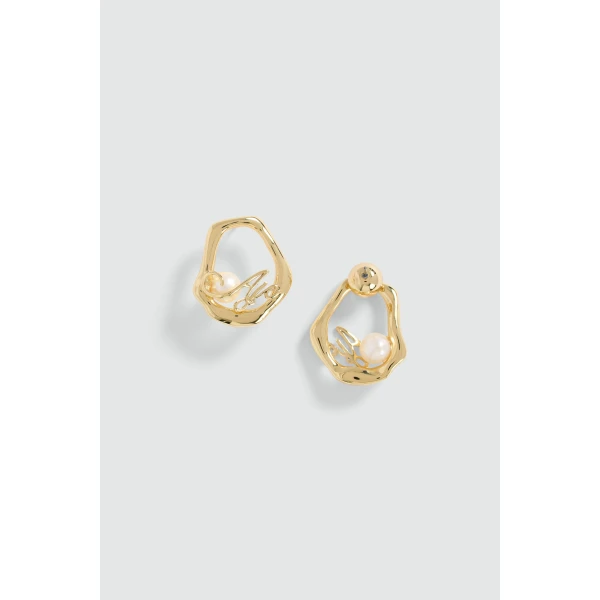 Aje Theadora Logo Stud in Gold/Pearl | Earrings | Coveti