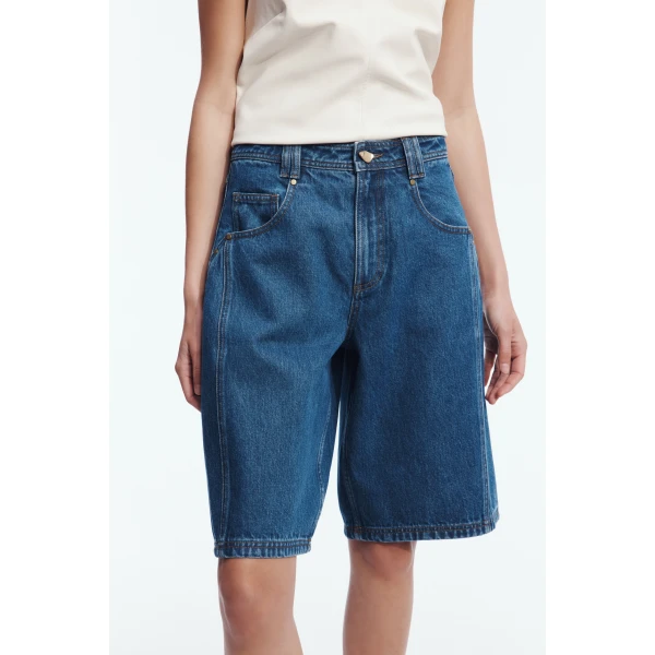 Aje Vaila Denim Bermuda Short in Deep Blue Wash | Shorts | Coveti