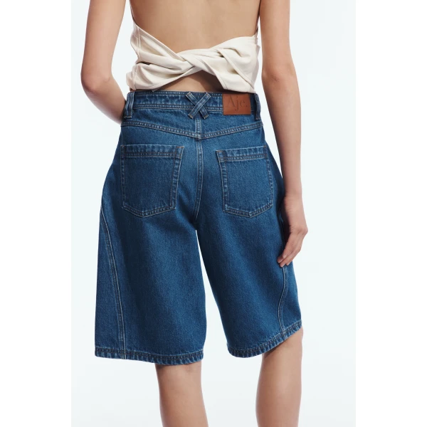 Aje Vaila Denim Bermuda Short in Deep Blue Wash | Shorts | Coveti