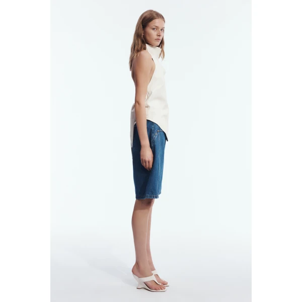 Aje Vaila Denim Bermuda Short in Deep Blue Wash | Shorts | Coveti