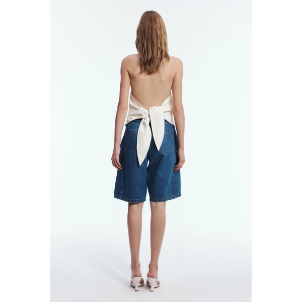 Aje Vaila Denim Bermuda Short in Deep Blue Wash | Shorts | Coveti