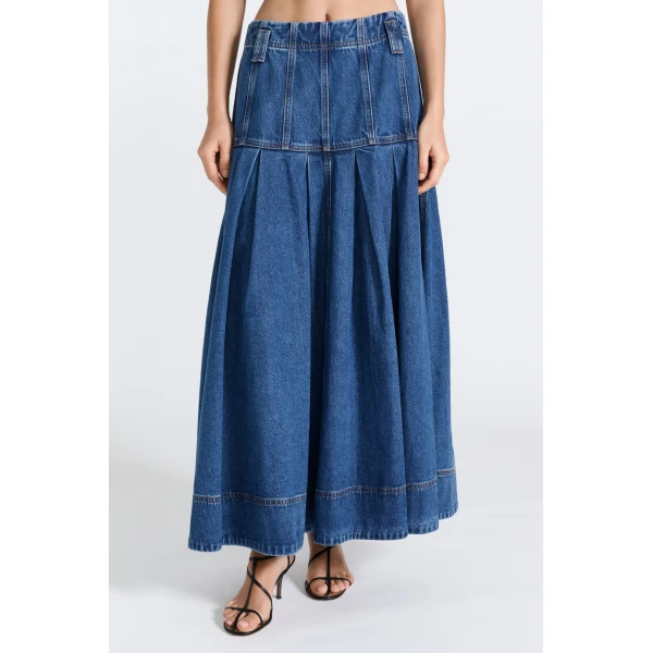 Aje Vaila Denim Midi Skirt in Deep Blue Wash | Skirts | Coveti