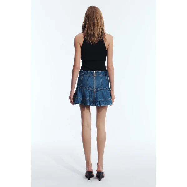 Aje Vaila Denim Mini Skirt in Deep Blue Wash | Skirts | Coveti