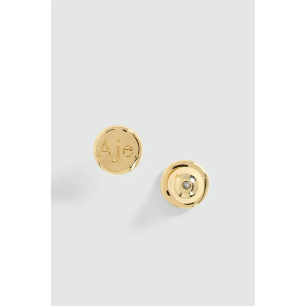 Aje Valetta Round Logo Stud in Gold | Earrings | Coveti