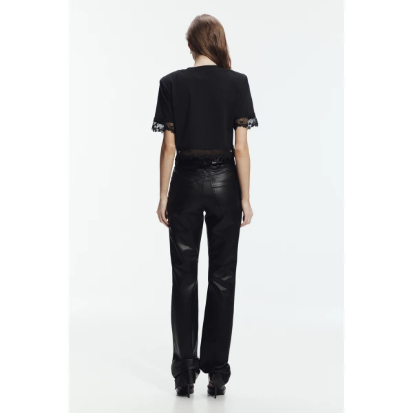 Aje Verity Lace Hem Cropped Tee in Black/Black | T-shirts | Coveti