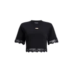 Aje Verity Lace Hem Cropped Tee in Black/Black | T-shirts | Coveti