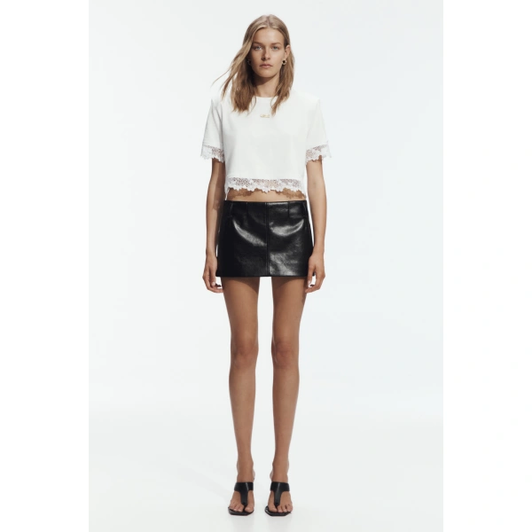 Aje Verity Lace Hem Cropped Tee in White/White | T-shirts | Coveti