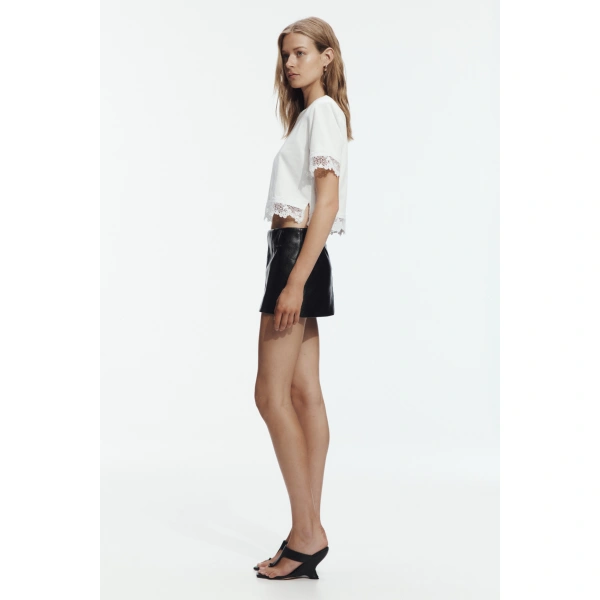 Aje Verity Lace Hem Cropped Tee in White/White | T-shirts | Coveti