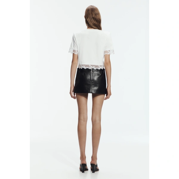 Aje Verity Lace Hem Cropped Tee in White/White | T-shirts | Coveti
