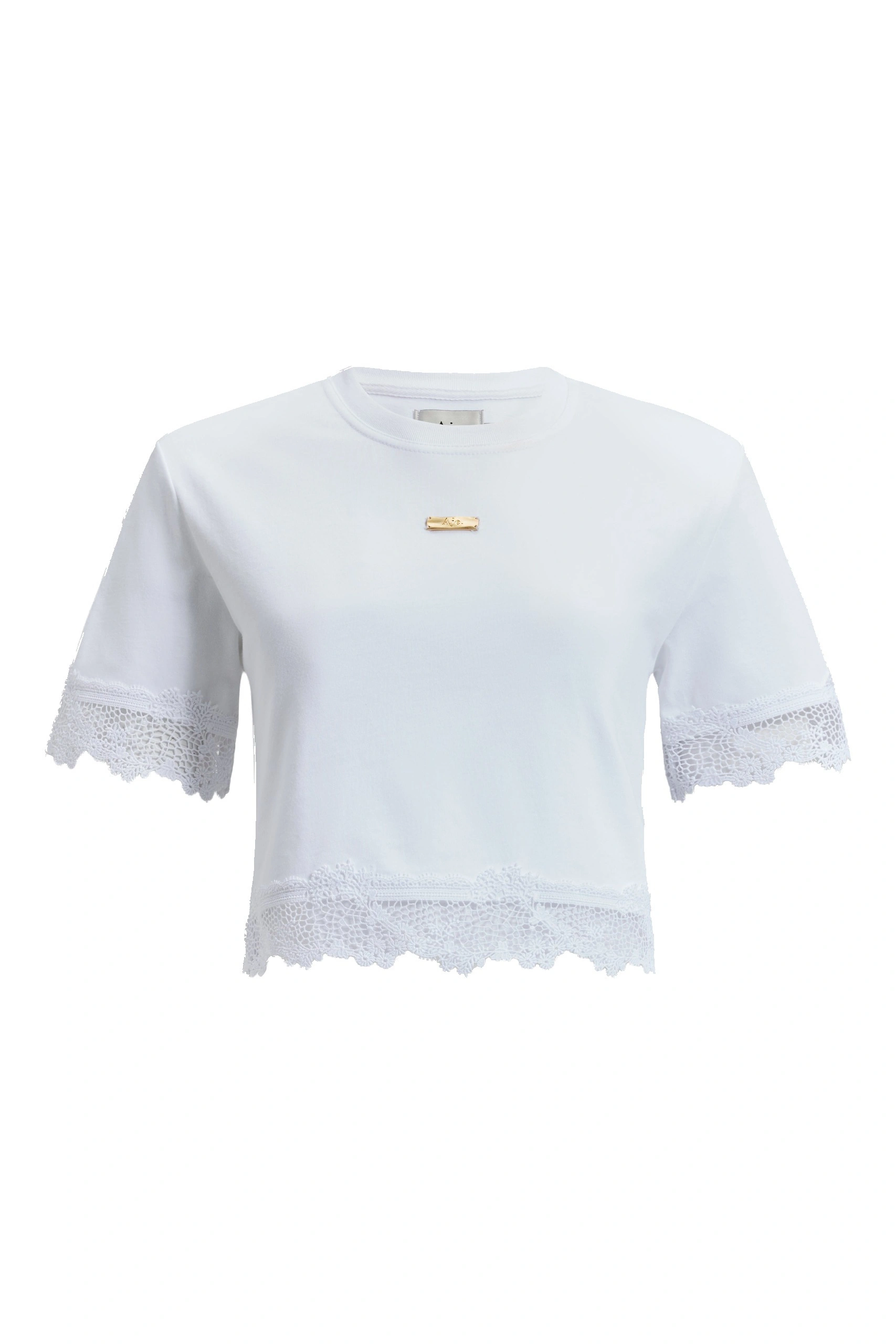 Aje Verity Lace Hem Cropped Tee White/White Aje Verity Lace Hem Cropped Tee in White/White | T-shirts | Coveti