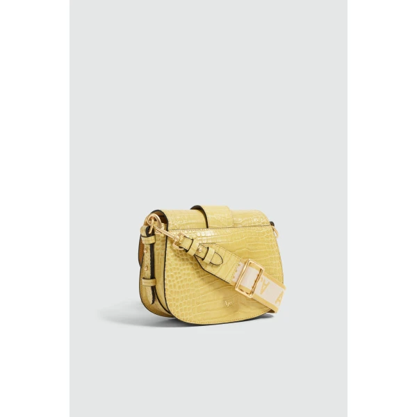 Aje Viva Croc Emboss Saddle Bag in Golden Ochre Croc | Shoulder & Crossbody Bags | Coveti