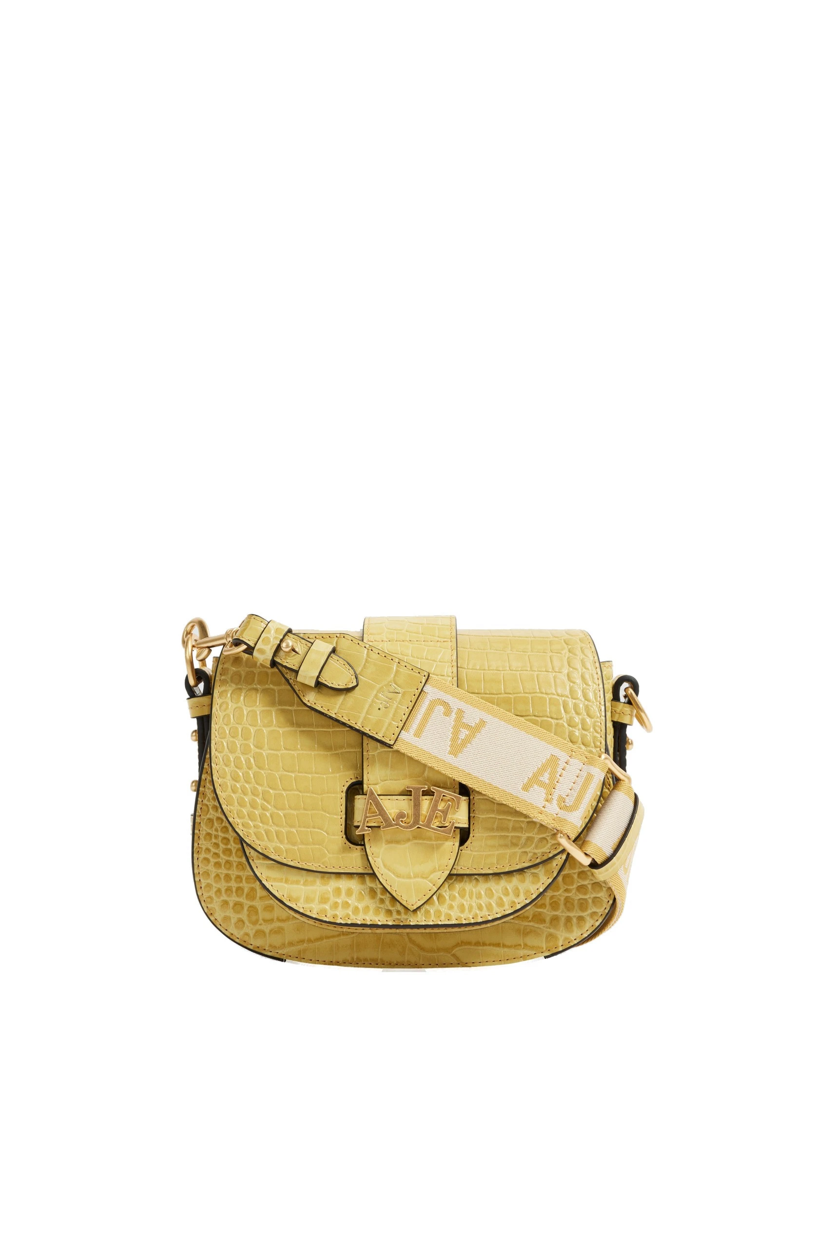 Aje Viva Croc Emboss Saddle Bag Golden Ochre Croc Aje Viva Croc Emboss Saddle Bag in Golden Ochre Croc | Shoulder & Crossbody Bags | Coveti