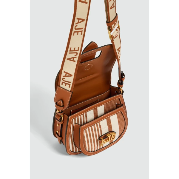 Aje Viva Small Canvas Saddle Bag in Spiced Chai/Natural | Shoulder & Crossbody Bags | Coveti