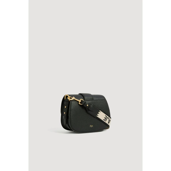 Aje Viva Texture Small Saddle Bag in Black | Shoulder & Crossbody Bags | Coveti