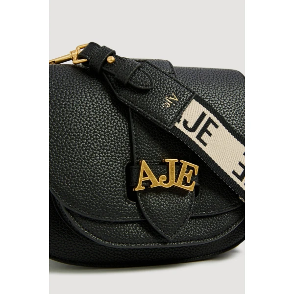 Aje Viva Texture Small Saddle Bag in Black | Shoulder & Crossbody Bags | Coveti