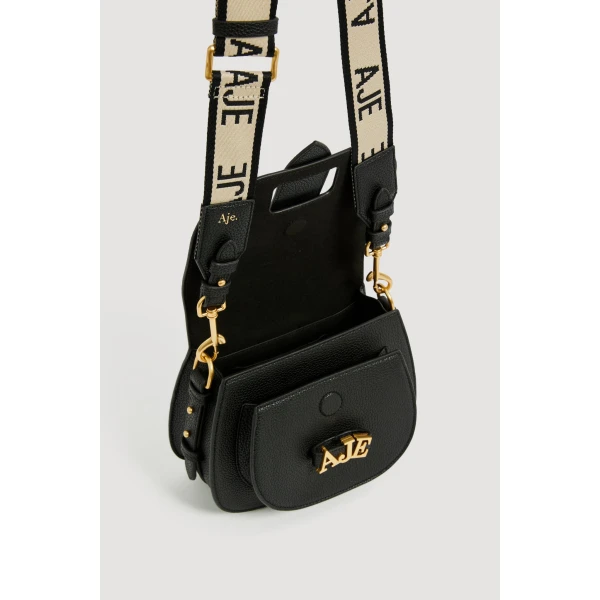 Aje Viva Texture Small Saddle Bag in Black | Shoulder & Crossbody Bags | Coveti