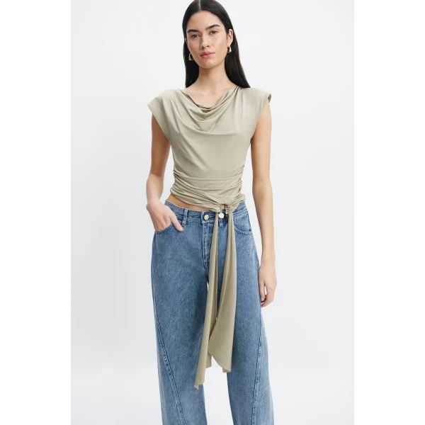 Aje Willow Asymmetric Top in Pale Olive | Tops | Coveti