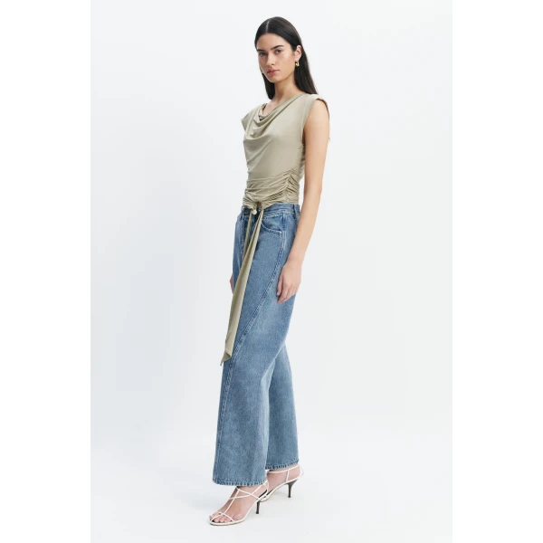 Aje Willow Asymmetric Top in Pale Olive | Tops | Coveti