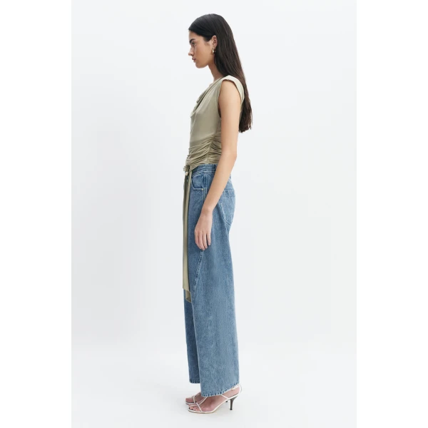 Aje Willow Asymmetric Top in Pale Olive | Tops | Coveti