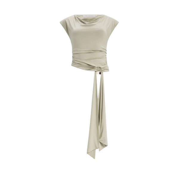 Aje Willow Asymmetric Top in Pale Olive | Tops | Coveti