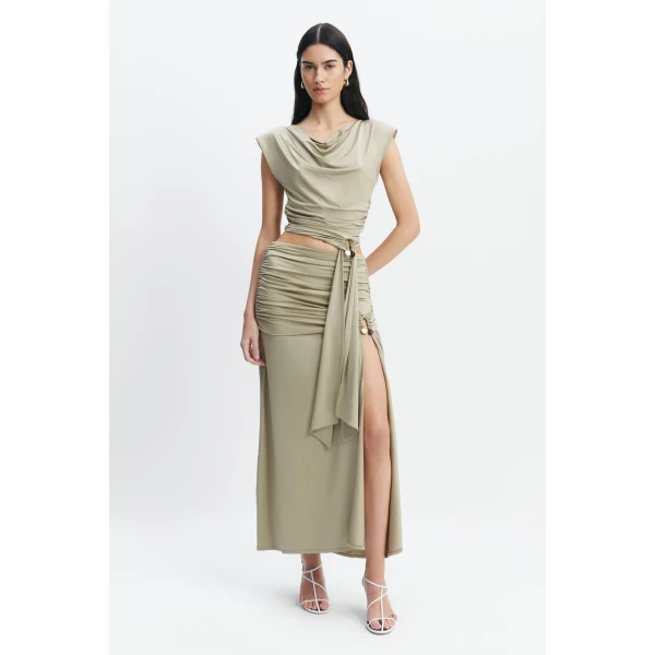 Aje Willow Maxi Skirt in Pale Olive | Skirts | Coveti